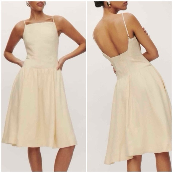 NWT Reformation Clarabelle Midi Linen Dress Size 6 Cream Sugar Preppy  Bridal - threedaughtersproperties.com